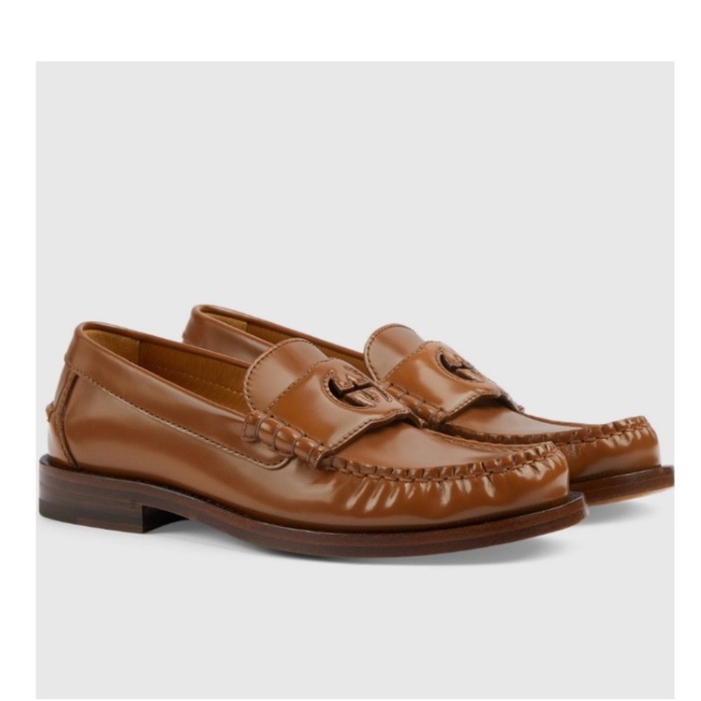Gucci Women's Brown Interlocking G’s Leather Loafers - Picture 2 of 4